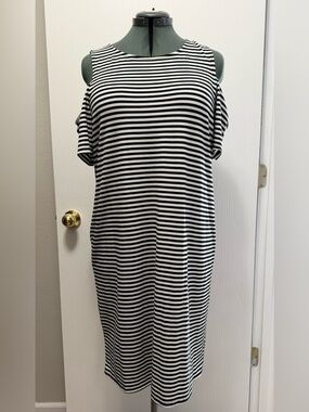 Torrid Striped Cold Shoulder Midi Dress Black White Knit Plus Size 2X